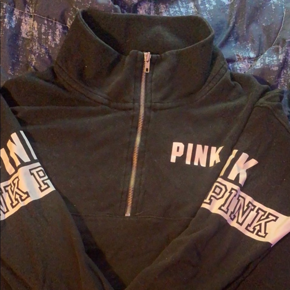 PINK Black half zip sweatshirt